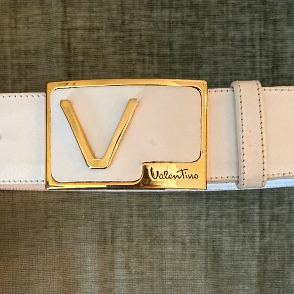 Valentino White Leather Belt with Gold Accent main image 8